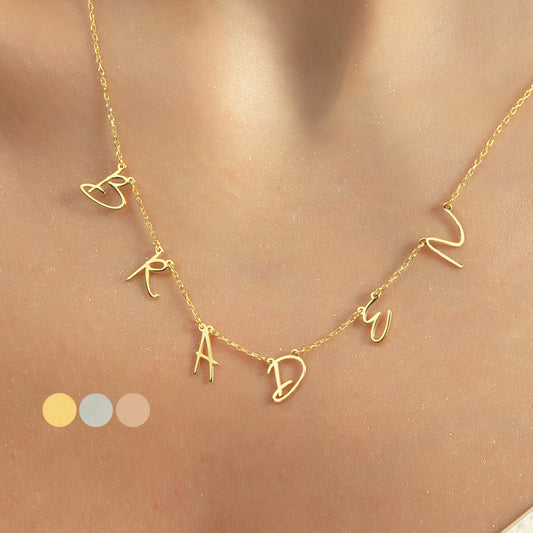 14K Gold Name Necklace, Personalized Name Necklace, Name Initial Necklace, Name Necklace, Anniversary Gift for Her, Valentines Day