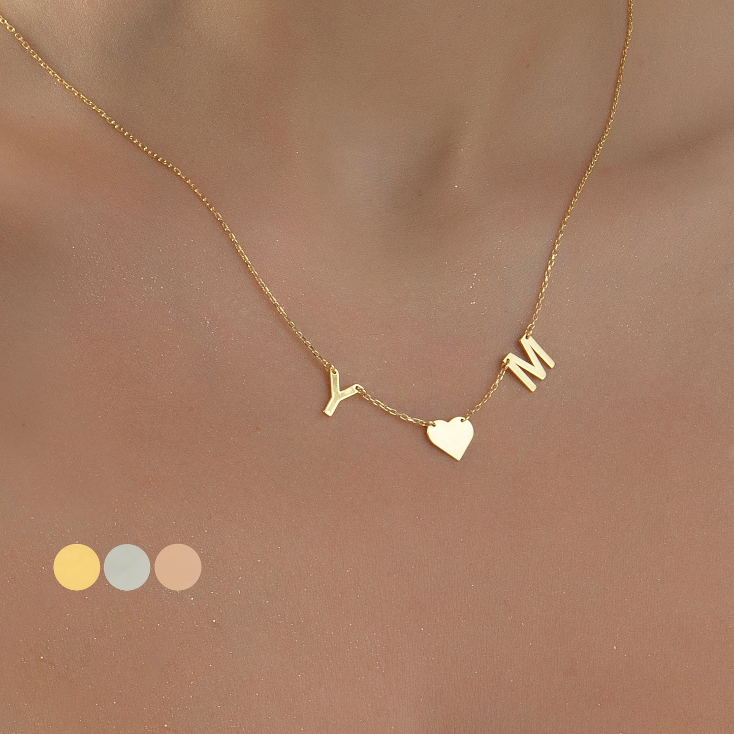 14K Gold Initial Necklace, Personalized Initial Necklace, Dainty Heart Necklace, Couple Necklace, Couple Gifts, Custom Initial Necklace