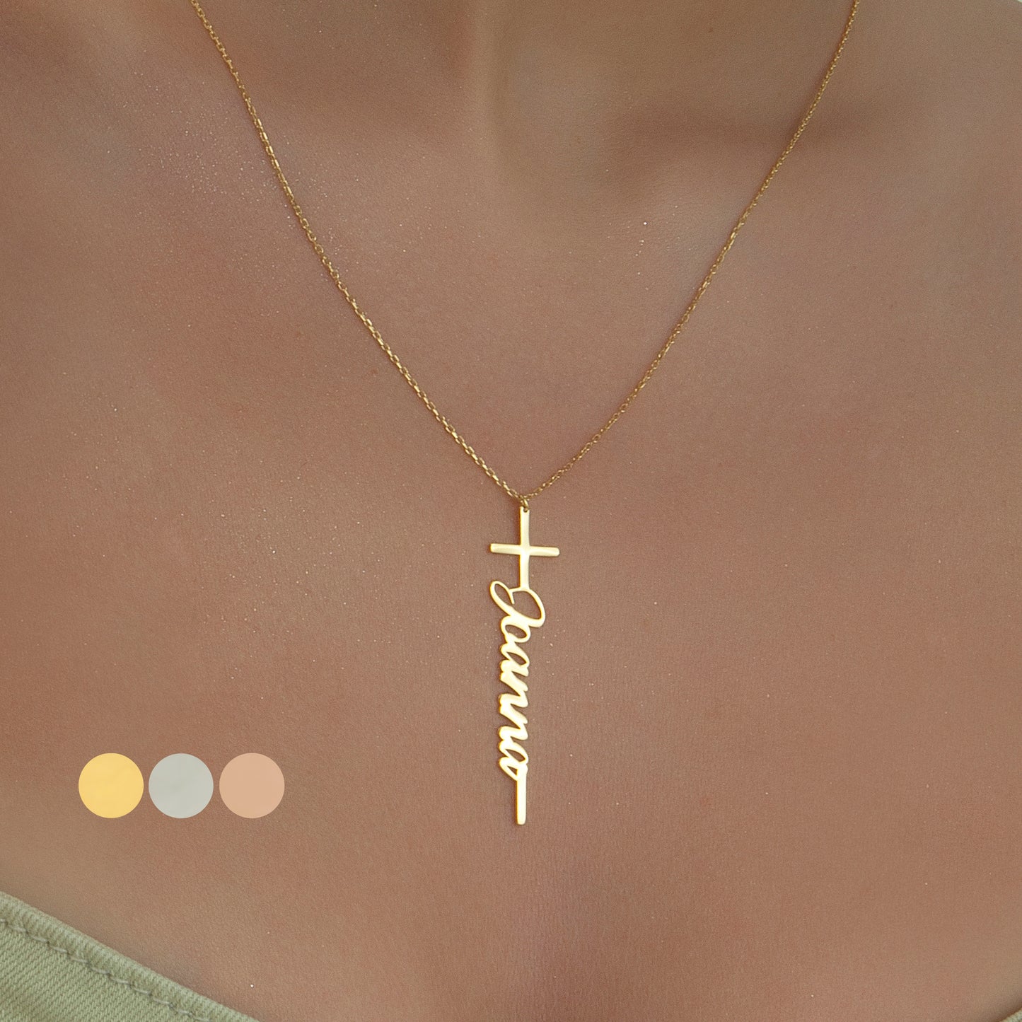 14k Gold Personalized Cross Name Necklace, Custom Name Necklace, Dainty Minimal Cross Pendant Necklace, Dainty Cross Necklace, Gift for Her