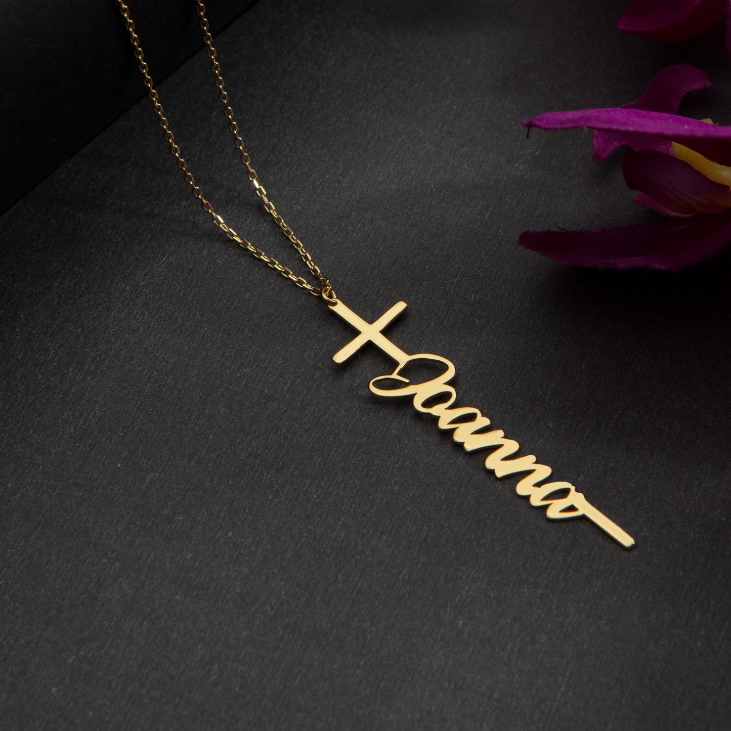 14k Gold Personalized Cross Name Necklace, Custom Name Necklace, Dainty Minimal Cross Pendant Necklace, Dainty Cross Necklace, Gift for Her