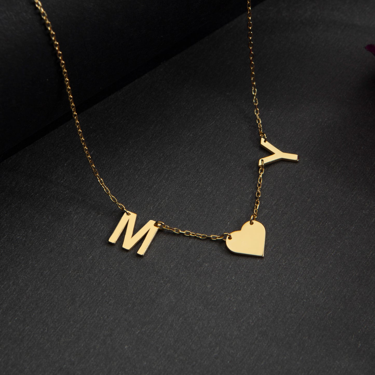 14K Gold Initial Necklace, Personalized Initial Necklace, Dainty Heart Necklace, Couple Necklace, Couple Gifts, Custom Initial Necklace