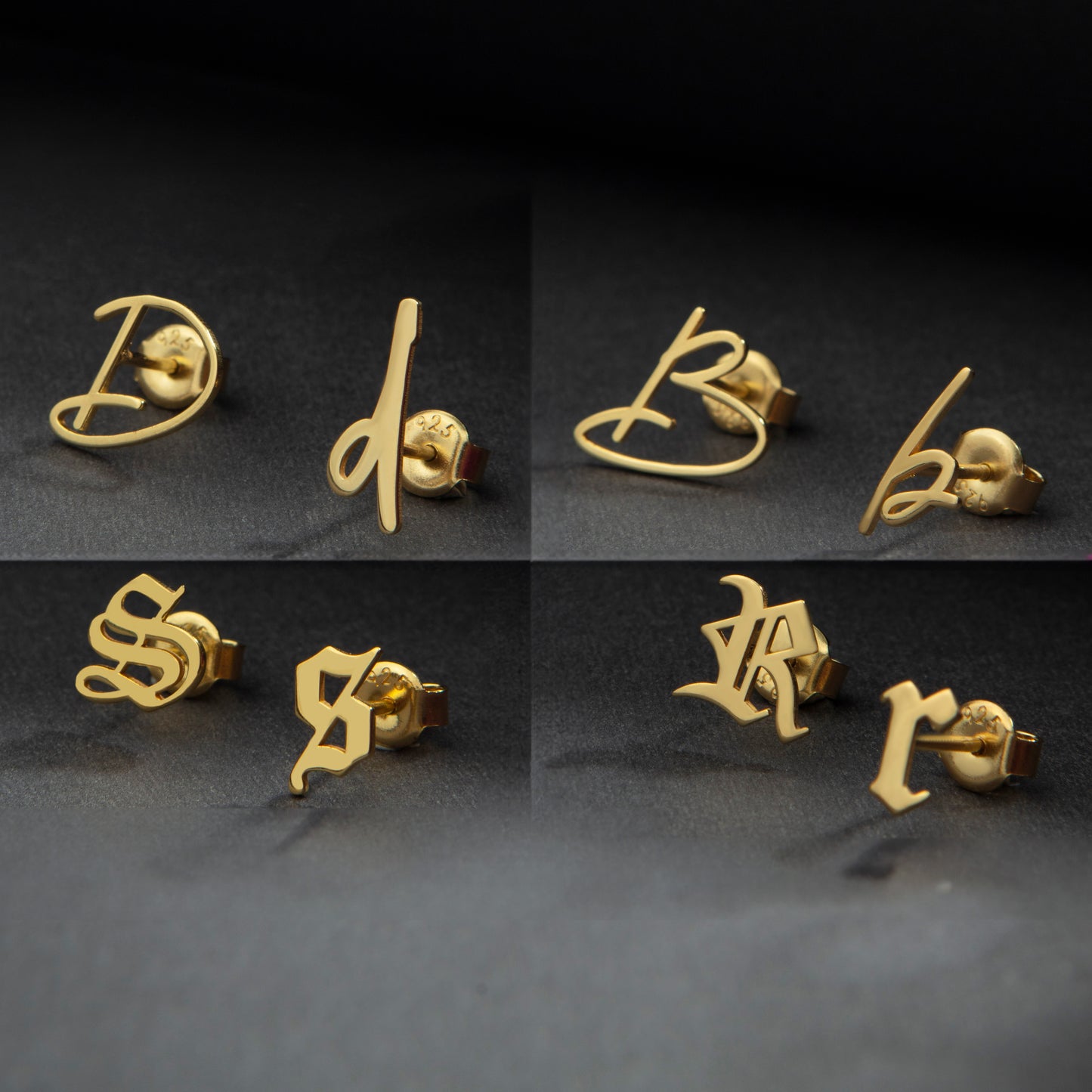 14K Solid Gold Initial Earrings, Old English Initial Earrings , Initial Stud Earrings, Custom Earrings, Personalized Earrings, Gift for Her